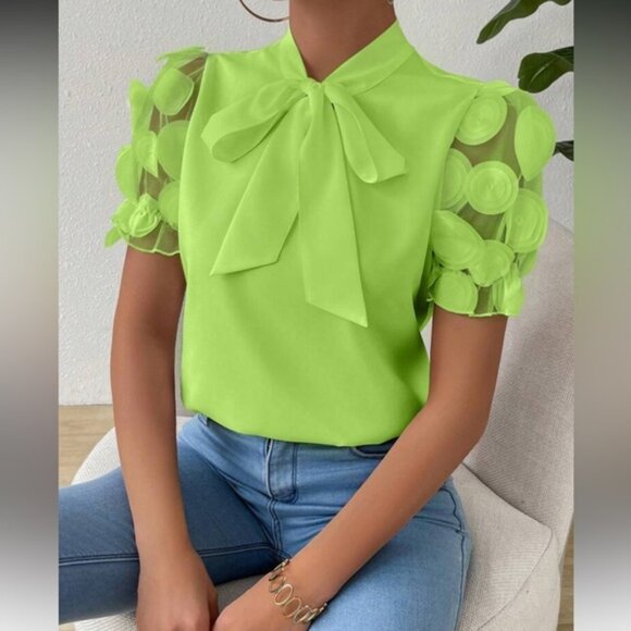 Elegant  Lime Green Women's Top with Bow Detail - Picture 1 of 11